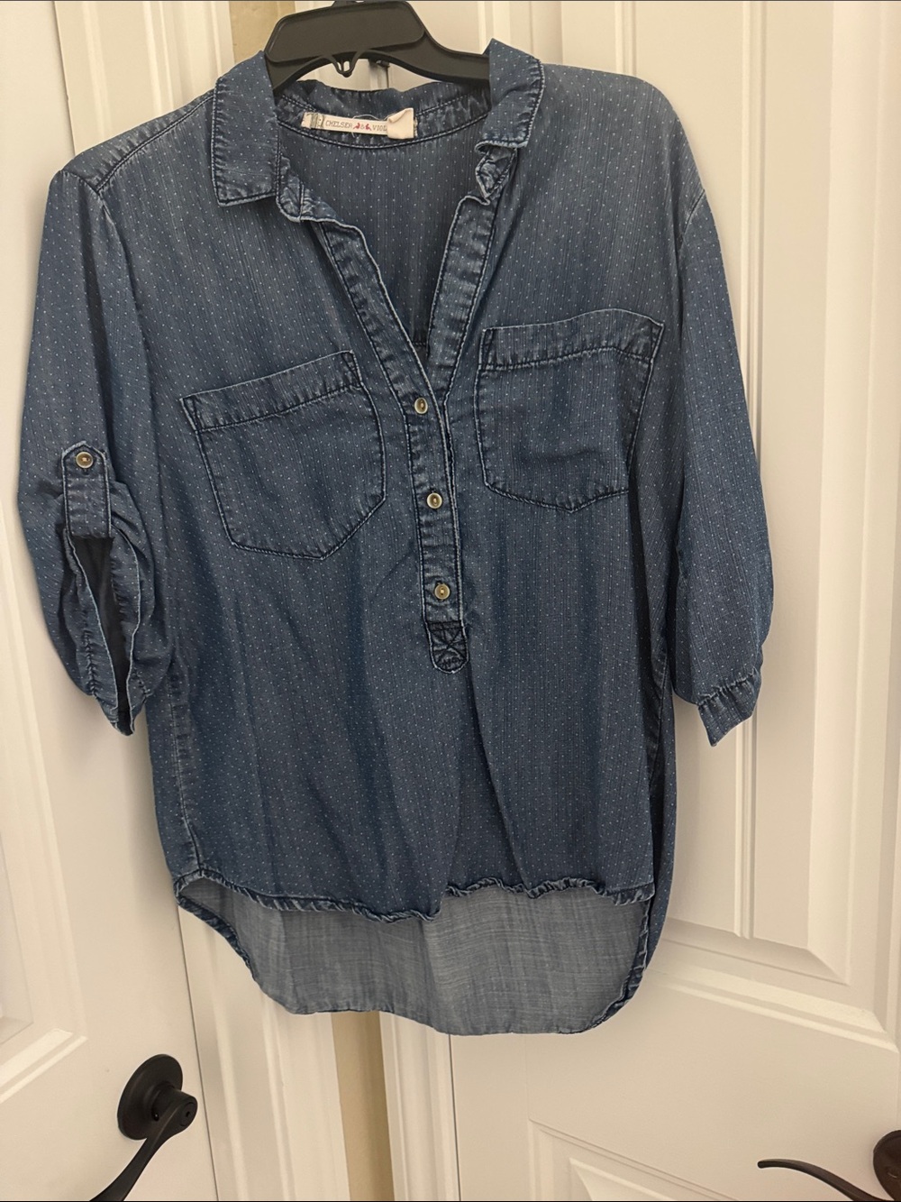 Chelsea & Violet Blue Chambray Henley Tunic Top